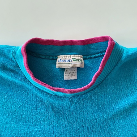 80s 90s knit velour sweatshirt - long pink blue purple maximalist athleisure - Picture 4 of 5